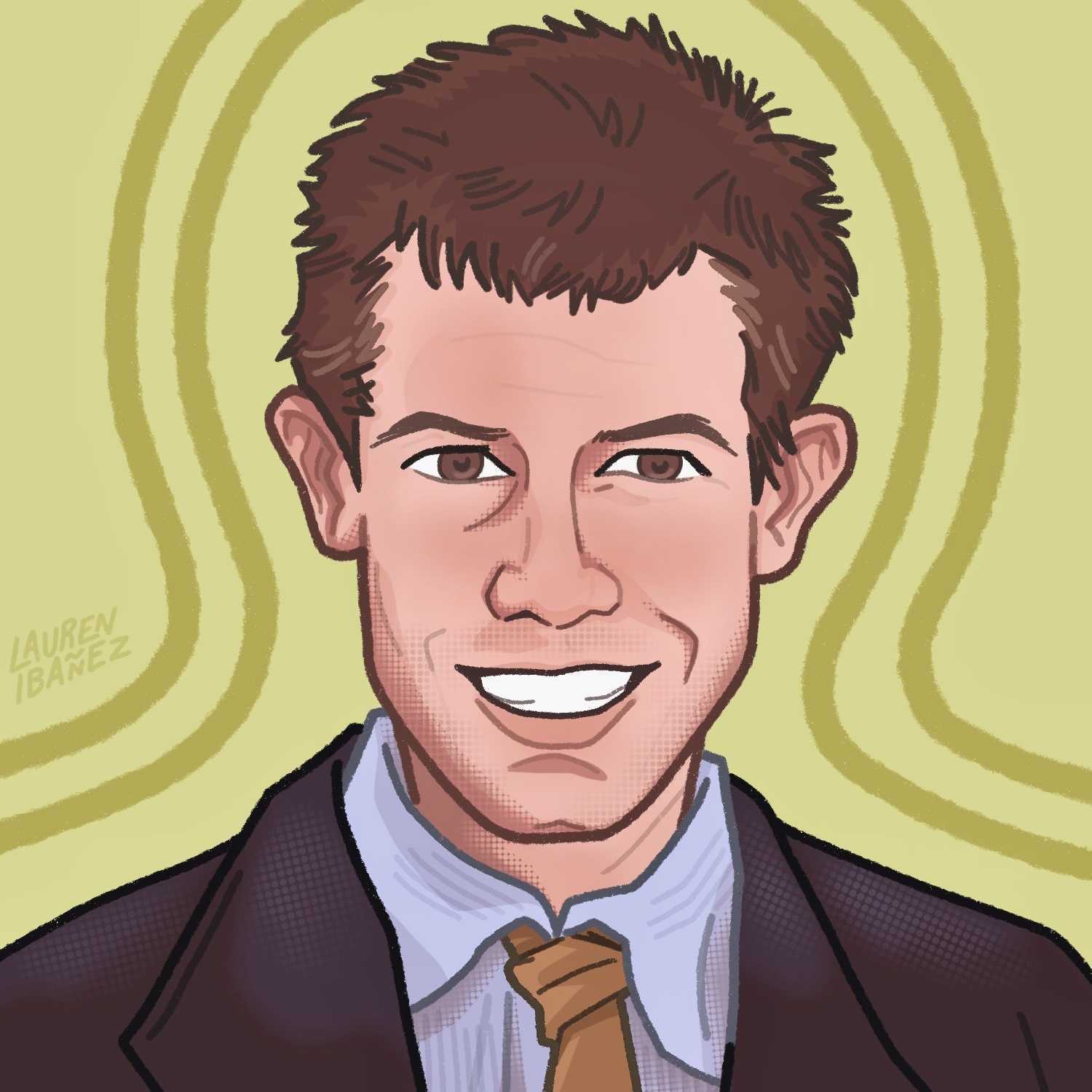 An illustrated headshot of Christopher Darché. He is looking toward the camera and smiling.